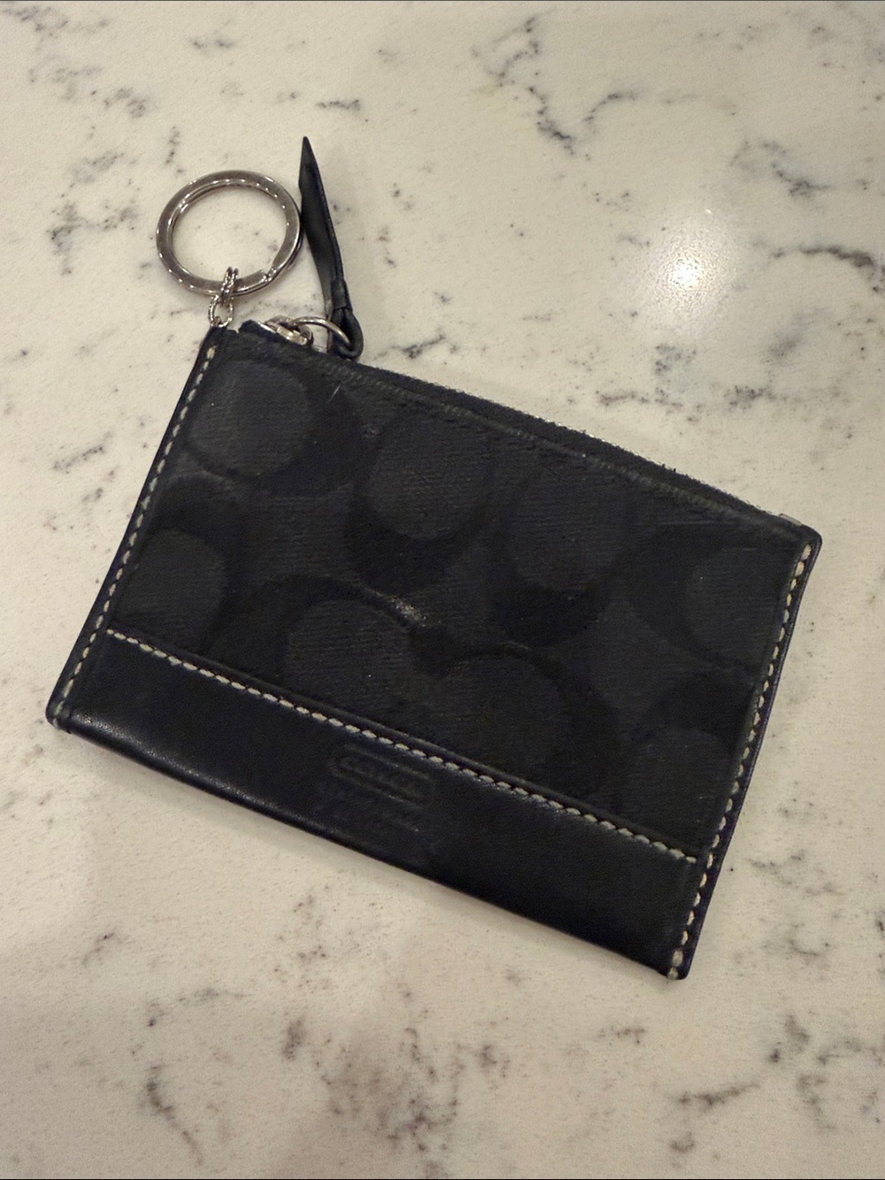 Coach Black Signature Zip Card & Key Pouch